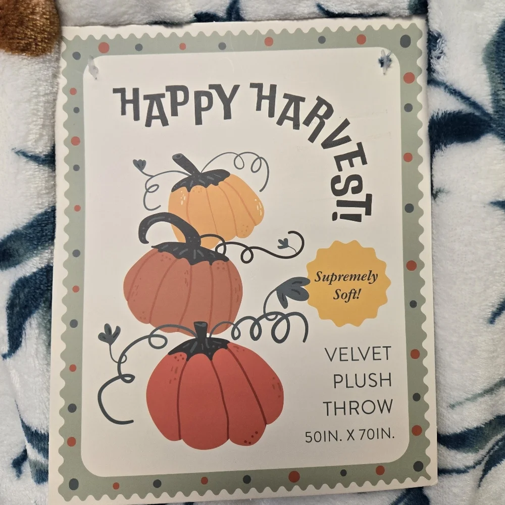 Happy Harvest Pumpkin Vines Velvet Plush Throw Blanket